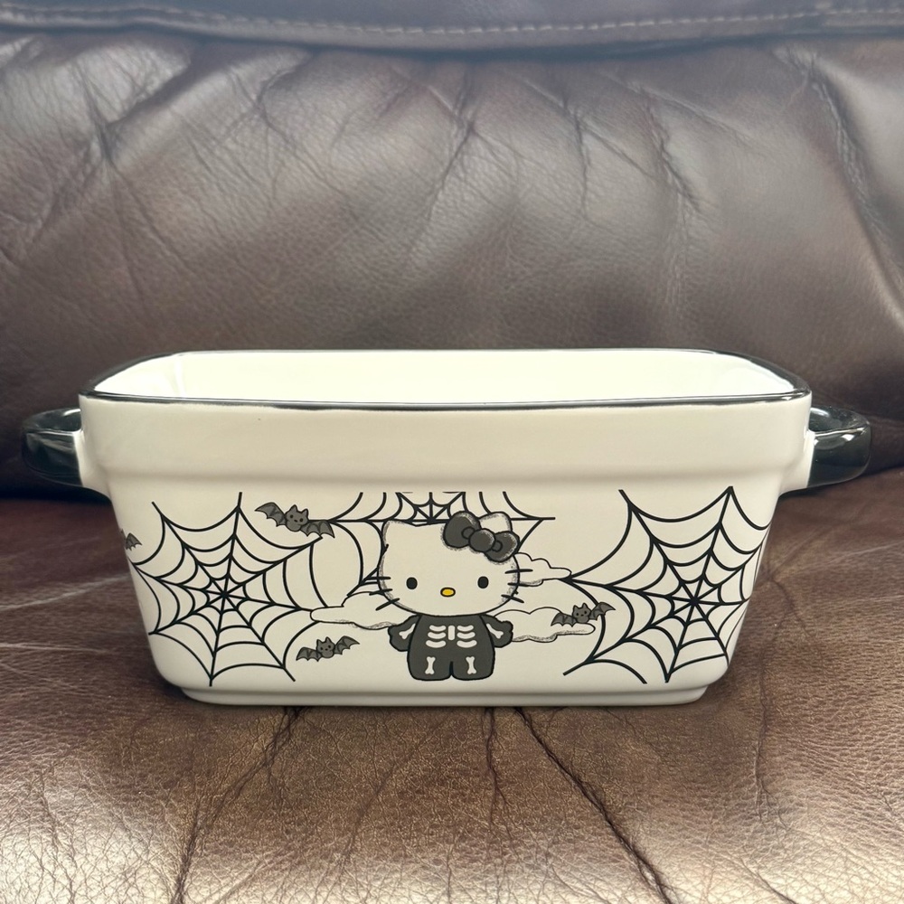 Hello Kitty Skeleton with Spiderwebs & Bats Ceramic Halloween Loaf Pan